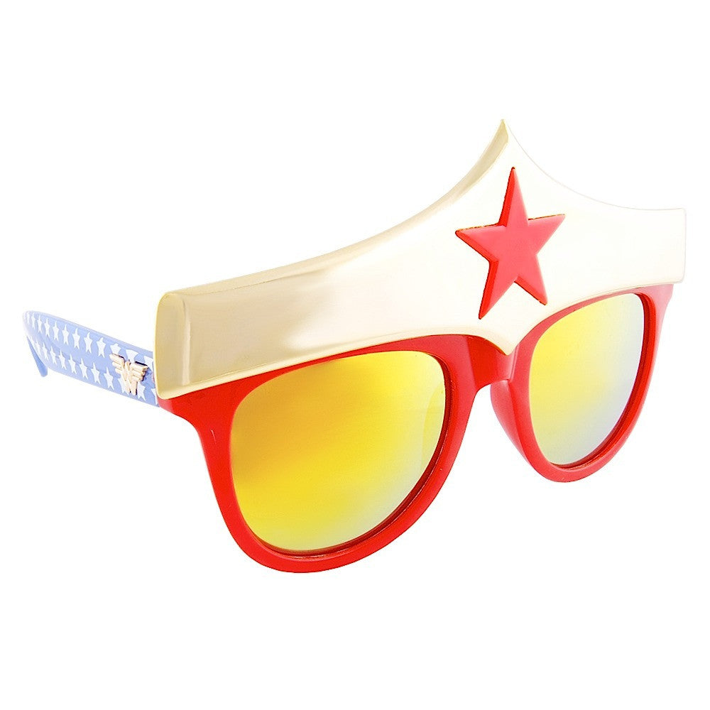 Ladies, these Wonder Woman Star Sun-Staches are perfect for your casual superhero costume.